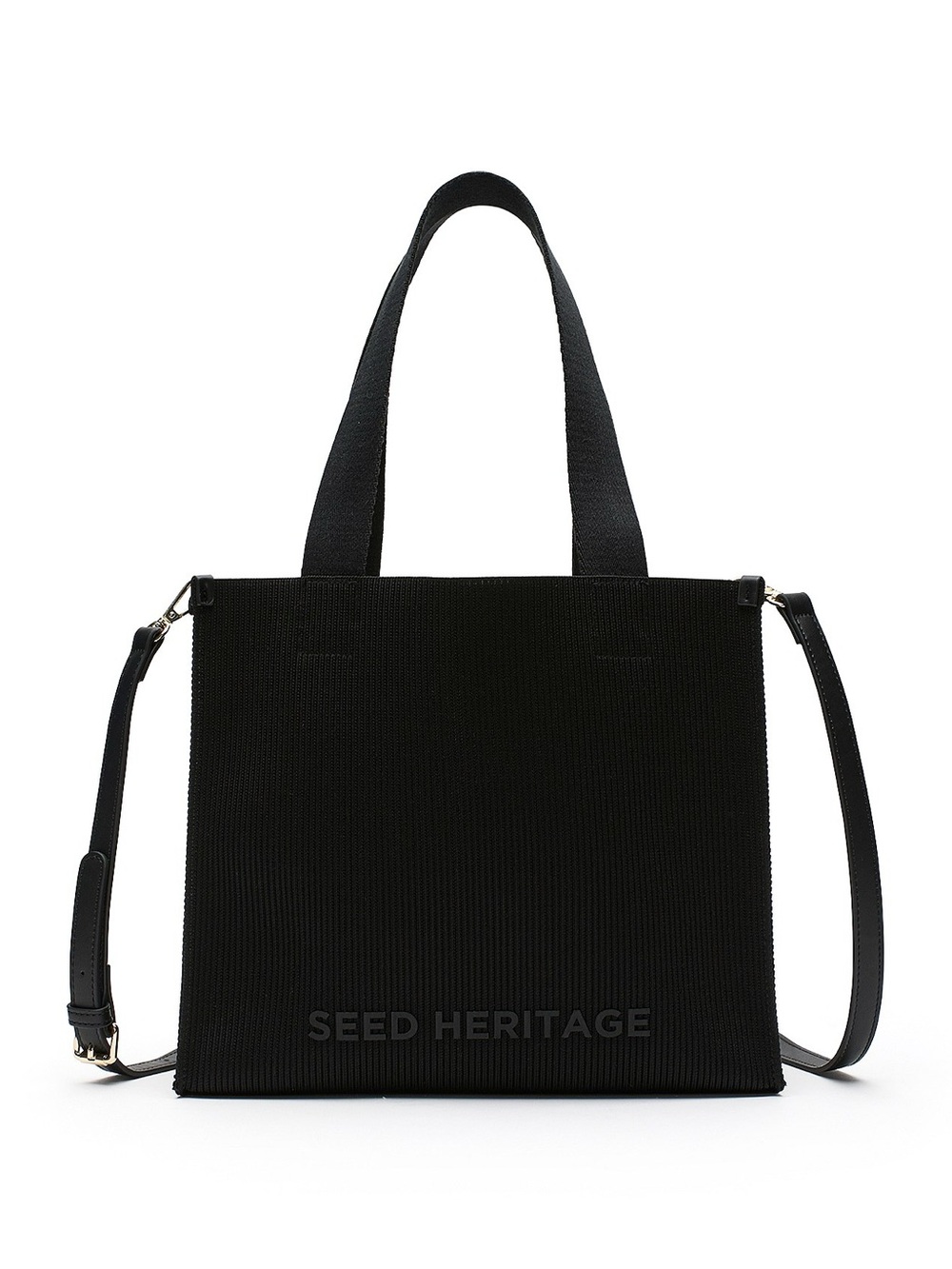 Seed Heritage Small Ribbed Knit Tote - 12.5 x 10.5 x 4.5 inches - black